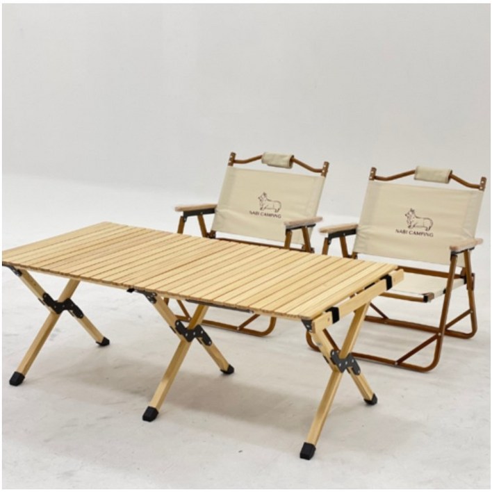 NABI CAMPING 접이식 캠핑 우드 롤 테이블의자 세트