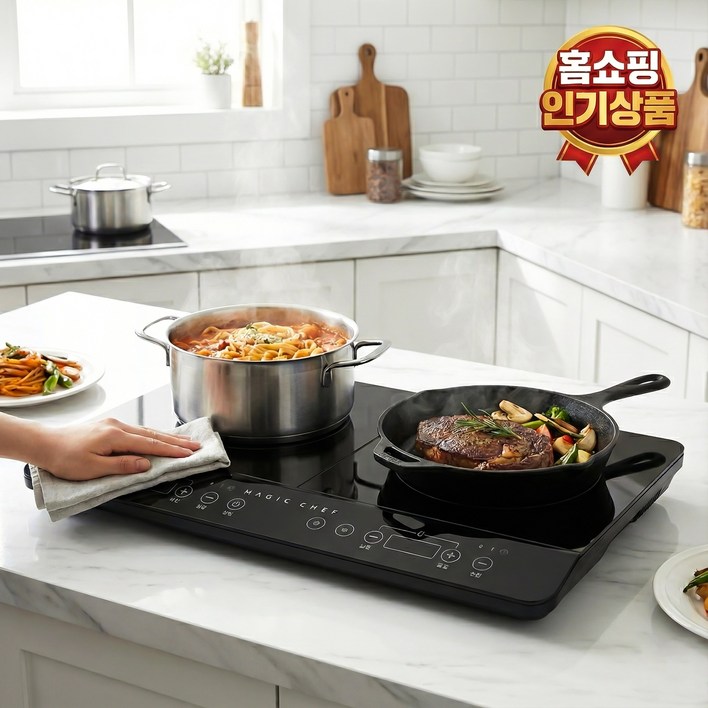 25년형 매직쉐프 세라믹 글라스 2구 인덕션 레인지 프리스탠딩, 프리스탠딩, LMIRKP3500BKDW