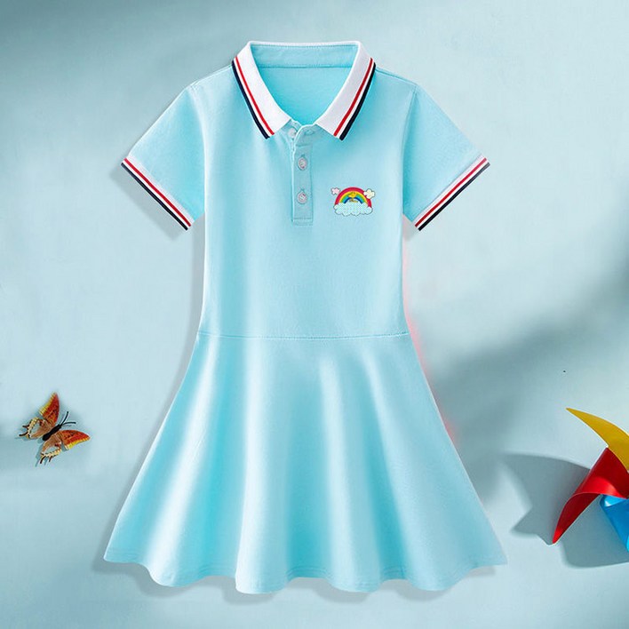 셀럽당 주니어 소녀용 학원풍 반팔 원피스 중학생 여름 면 트레이닝 원피스 A02823