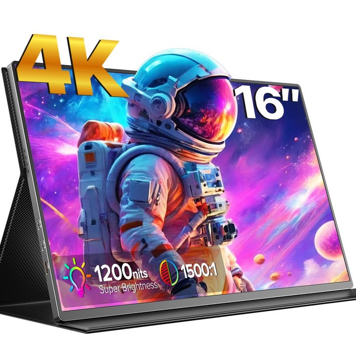 에비크 포터블 모니터 4K UHD 16인치 DEX 1200nit 고휘도 HDR 휴대용 모니터, 블랙노터치, 40.64cm