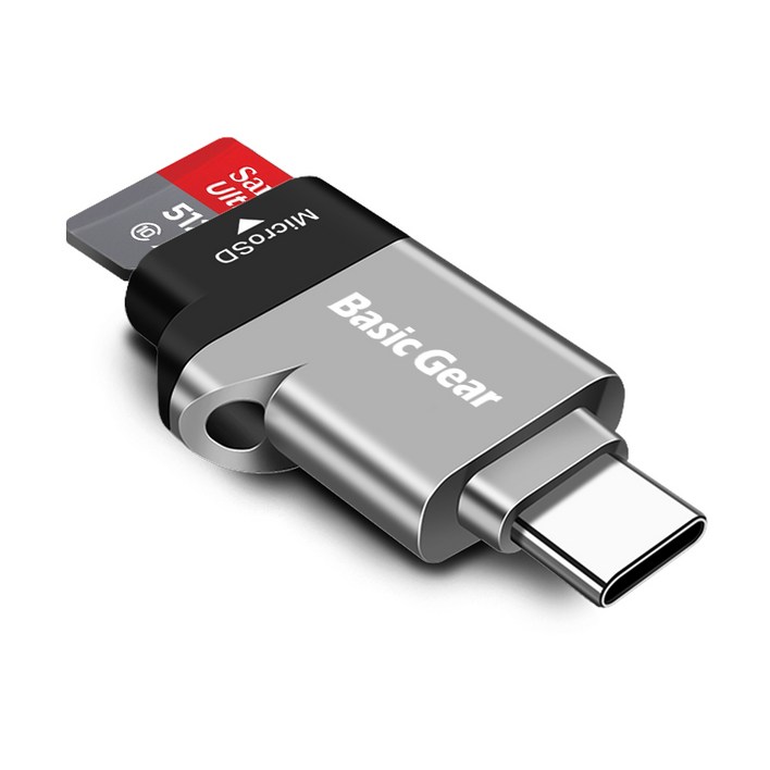 베이직기어 C타입 USB 3.2 마이크로 SD 카드리더기 열쇠고리, 1개