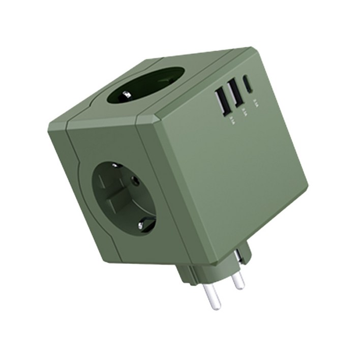 큐브 디자인 USB 3구 고용량 4000W 멀티탭 멀티 콘센트 플러그형 USBA 2개 C타입 1개, 그린, 1개
