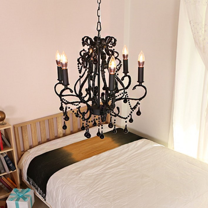 와우조명 흑진주 촛대 6등 샹들리에 엔틱 인테리어 식탁조명, LED 5w 촛대구 주광색하얀빛