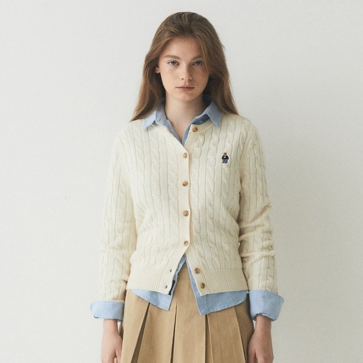 후아유 여성 스티브 케이블 꽈배기 라운드 가디건  WHCKE4901F