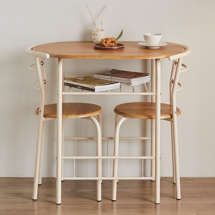 포블리스 미니 2인 식탁세트 800, 크림x우드