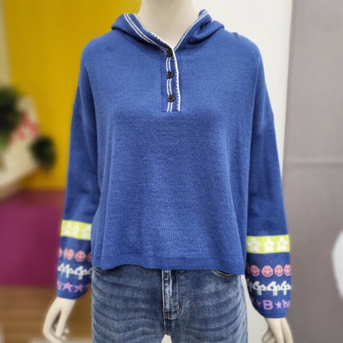 백화점 베네통 패턴 소매단 후드니트 BAKP21311 BLDJ 162640