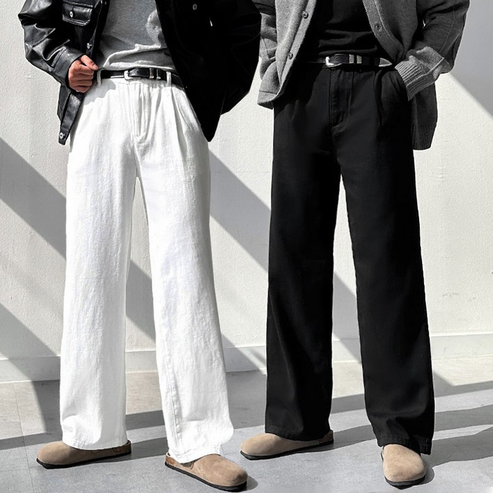남자 사계절 고퀄리티 뒷밴딩 핀턱 와이드 팬츠 면 코튼 바지 6컬러