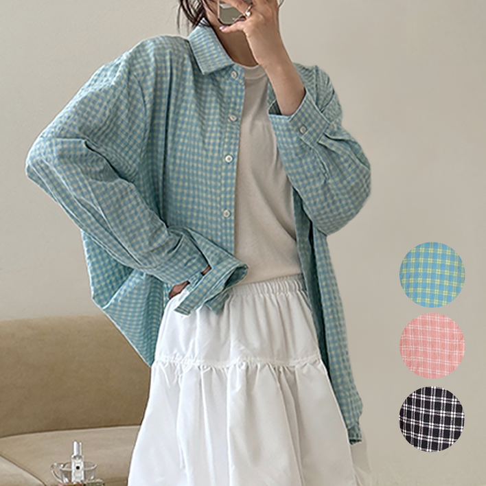 아오브 체크셔츠 여름남방 봄 긴팔 린넨 아사면 자체제작