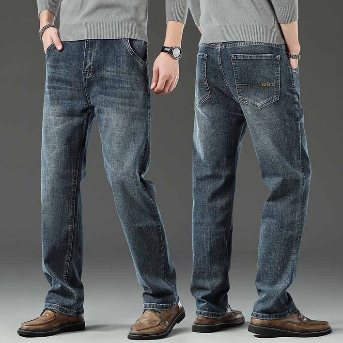 AOKADA 남성 데님 팬츠 봄 가을 루즈핏 스판  일자 통 청바지