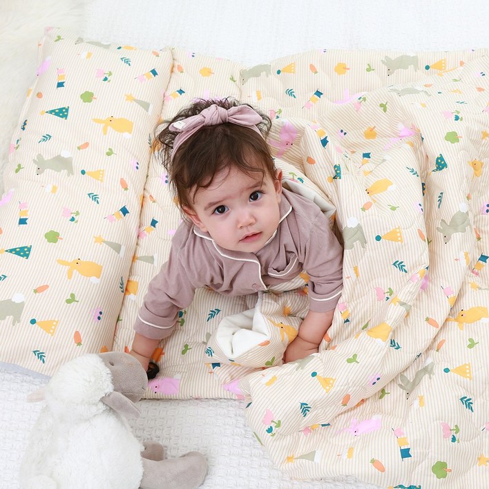 베베로시 프리미엄 사계절 리버시블 어린이집 낮잠이불세트 일체형 순면풍기인견3D에어매쉬, G.리본곰돌이