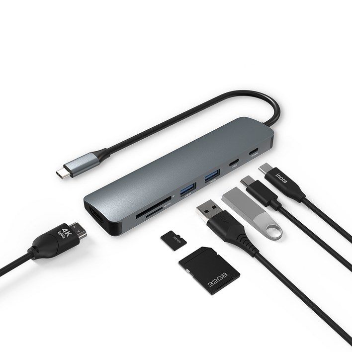 아이노트 7in1 C타입 스팀텍 지원 DEX 지원 USB C  A 5Gbps HDMI 4K PD 100W 고속 충전 멀티 허브 CH48P