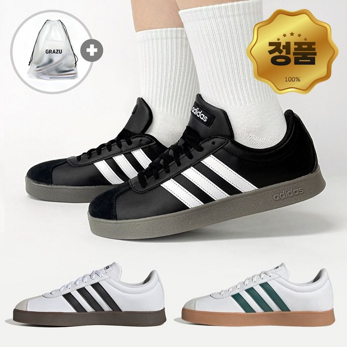 아디다스 삼바 VL 코트 베이스 스니커즈 블랙 화이트 그린 남녀공용 커플 운동화 단화 GRAZU