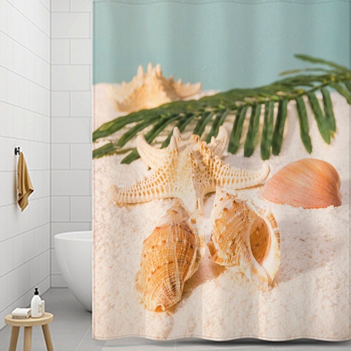 코팅블루 설치쉬운 무타공 방수 욕실 샤워커튼커튼링세트, 1세트, 20.파도빛