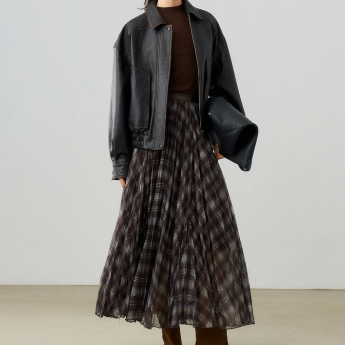 와이와이YY 쉬폰 플레어 체크 스커트