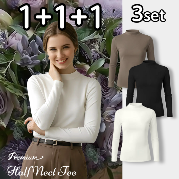 MODEX7 111 여성 니트 반목 폴라티 프리미엄 소프트 원단 따뜻한 하프넥 세미 반목티 3종세트