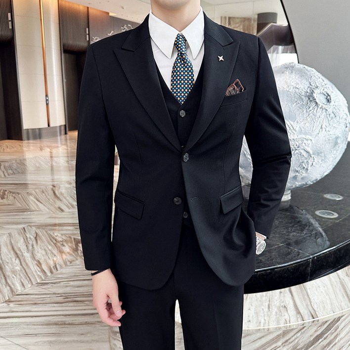 Enyofe 남성용 투버튼 캐주얼 쓰리피스 겨울 정장세트 재킷조끼바지 면접 기획 남자수트 3피스 결혼식 하객 남성 슈트 남자 가을검은 양복 세트3컬러