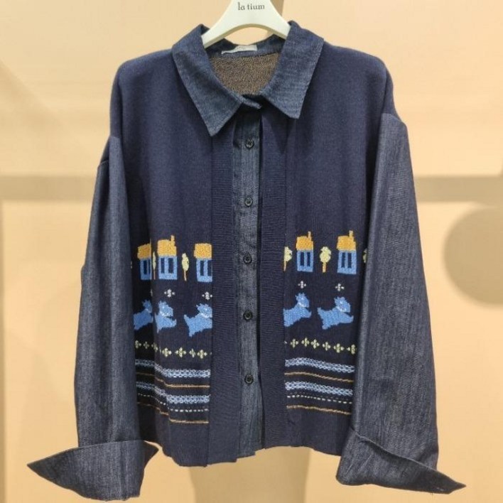 라티움 Destijl 신축성좋은몸판니트 청배색소매 청니트남방 가디건 D2533cd07 41360835 2479034