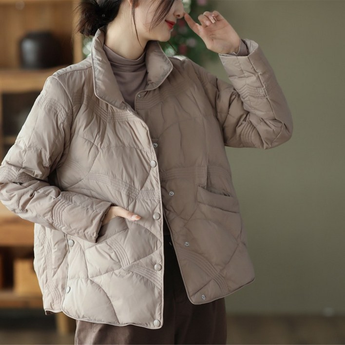하마마스 오리털 퀼팅 패딩 하이넥 겨울 여성 다운 점퍼
