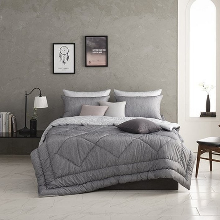 [브랜드매장판] 알레르망 [Allerman] 데런2 차렵이불 D 5종세트 그레이 (이불x2+베개커버x2+패드)