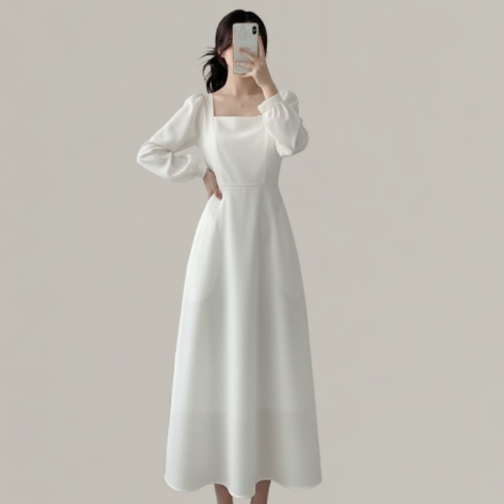 여성용 스퀘어넥 링클프리 스트링 원피스