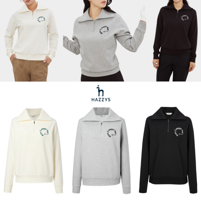 헤지스 간절기 여성 하프집 맨투맨 긴팔티셔츠 캐주얼 골프웨어