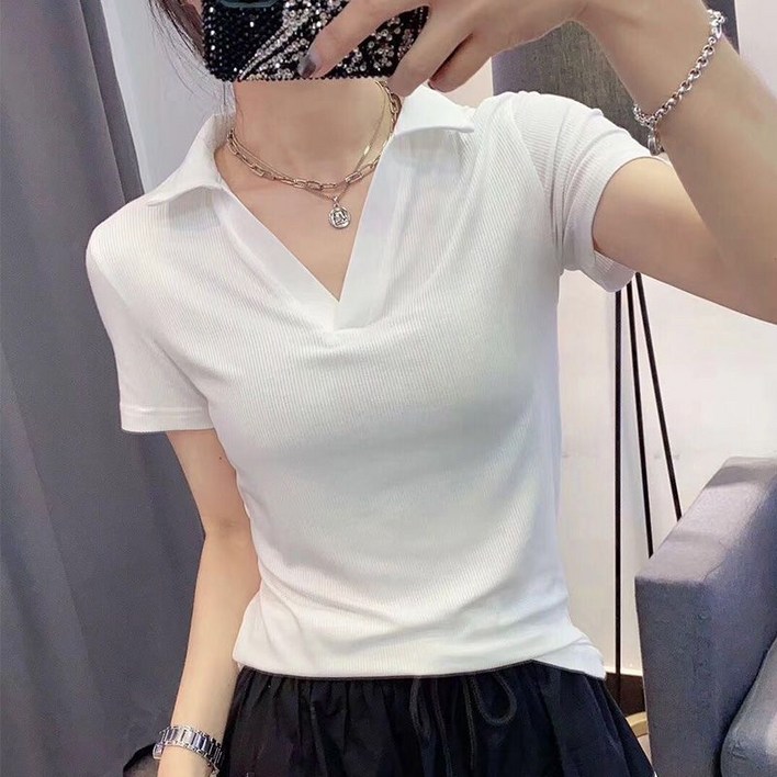 여름 칼라 반팔 티 여 슬림 반팔 상의