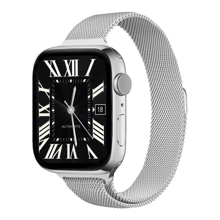 사라밴드 애플워치 호환 밀레니즈 마그네틱 슬림 스트랩, 02. 실버, 1개