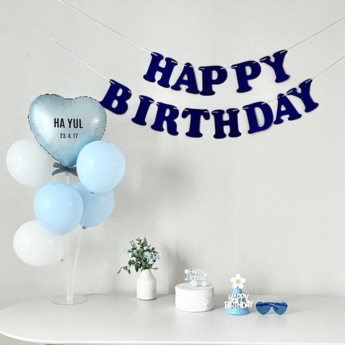연지마켓 생일가랜드 생일 파티 용품 세트 하트 풍선 자유레터링, 1세트, 블루가랜드