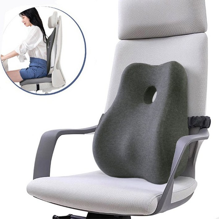 레이원 바른자세 의자 등받이 쿠션 자등받이 허리쿠션, 다크 그레이