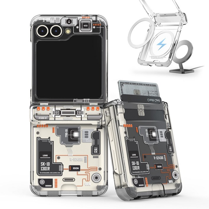 이디즌 갤럭시 Z플립 5 / 6 / 7 케이스 투명 힌지보호 슬림 카드 2장 수납 충격방지 범퍼 힌지아머 지플립 5 / 6 제트플립 5 6