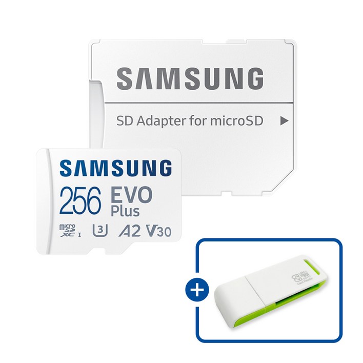삼성전자 공식인증 정품 마이크로SD카드 EVO PLUS MB-MC256SA/KR + 이엘 연두 카드 리더기 USB2.0 2in1, 1개