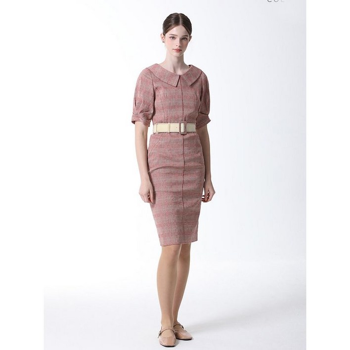 이앤씨 체크 벨티드 린넨 원피스  택가격  499000원