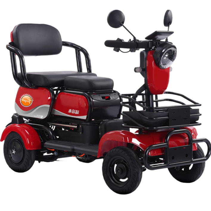 일렉휠스 사륜 전동 스쿠터 전기 자전거 노인 어르신 4륜 네발 중장년 어르신 효도 부모님 선물 전동차, 레드, 스틸