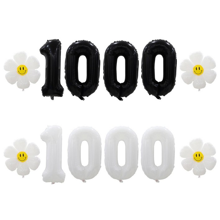 해피쏘굿 1000일 데이지 풍선세트, 화이트숫자세트, 1세트 해피쏘굿 1000일 데이지 풍선세트, 화이트숫자세트, 1세트