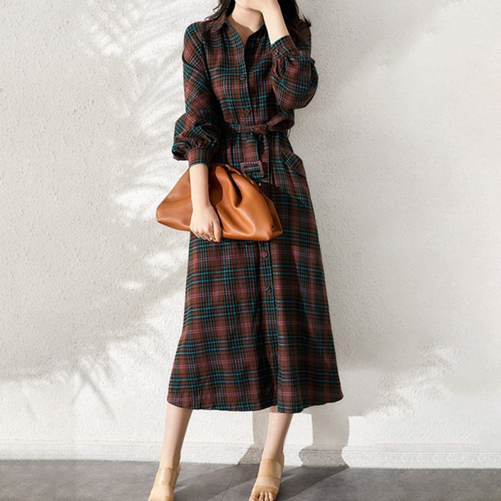 루나걸 캐스피 체크 카라 벨트 원피스 L25FOPS0725AK09