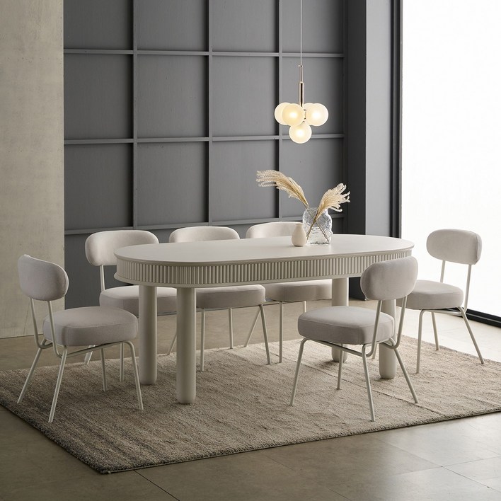 타볼라 도브 무광 통세라믹 6인용 라운드 수납 식탁세트(의자6), 화이트, 일반의자 6