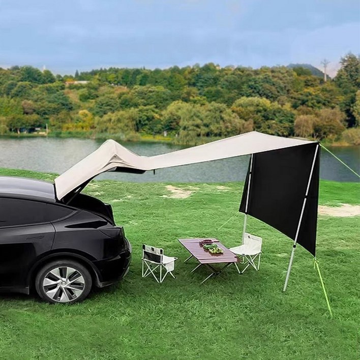 시스슈 통용 승용차 SUV 흡착판 타프 사이드어닝 야외 차박 캠핑 자동차 그늘막,자동차 블랙코팅 타프 캠핑카 꼬리장