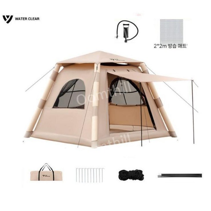 에어텐트 캠핑 OOMTH 풍선 텐트 야외 두꺼운 방수 접이식 휴대용 장비 4~8인용, OOMTH 에어텐트+사은품+방습매트 - 4-8 인용 힐맨텐트