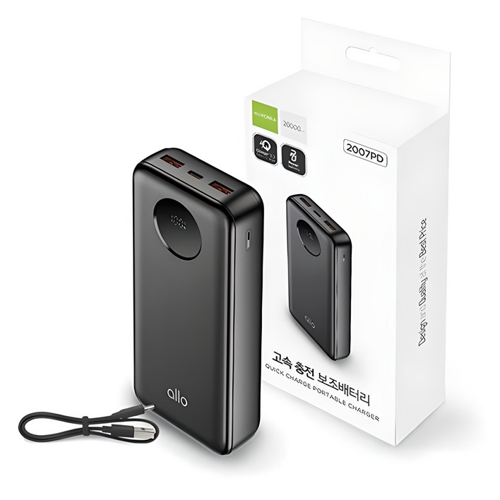 알로코리아 고속충전 보조배터리 C타입 20000mAh, allo2007PD, 블랙 알로코리아 고속충전 보조배터리 C타입 20000mAh, allo2007PD, 블랙