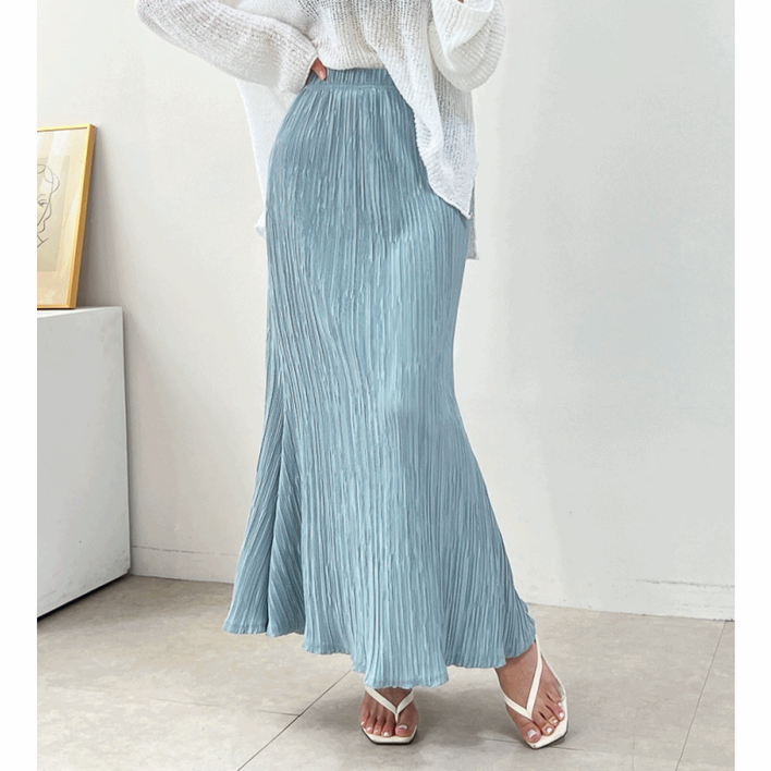 인어 썸머 플리츠 슬림 머메이드 여름 밴딩 롱 스커트 4color