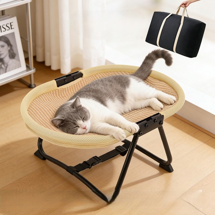 HANTAO 강아지 접이식 캠핑  이동식 의자  펫 메쉬 해먹 침대 사계절 반려동물 푹신한 편안한 방석 쿠션 + 전용가방