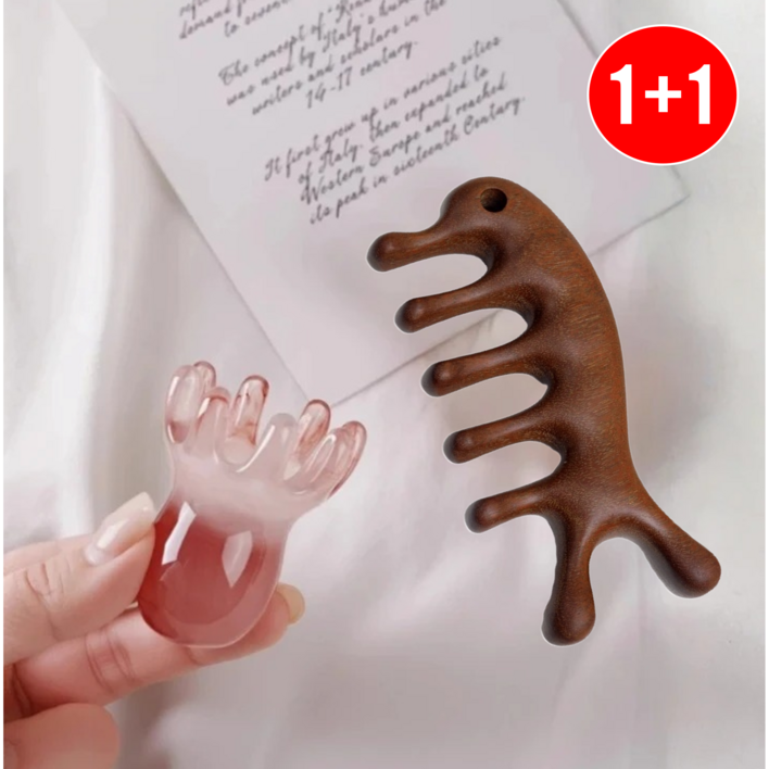 그린픽 괄사 마사지기 두피 마사지 지압 천연소재, 1세트, 2종세트