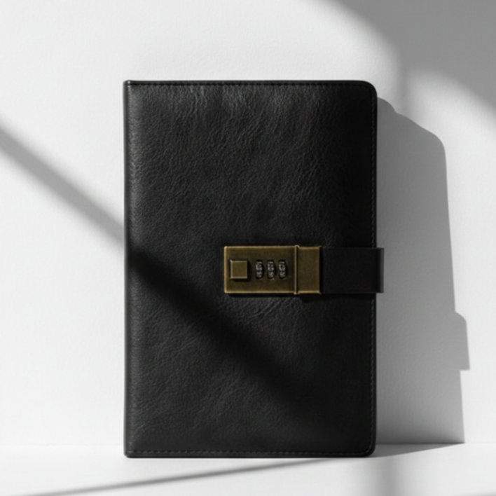 디루아 심플 비밀 일기장 잠금다이어리 자물쇠 바인더 노트, DR_블랙, 1개