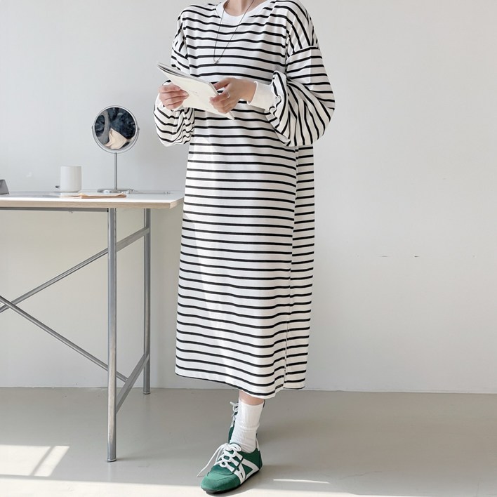 가영 여성 단가라 롱원피스 봄 빅사이즈 루즈핏 홈웨어