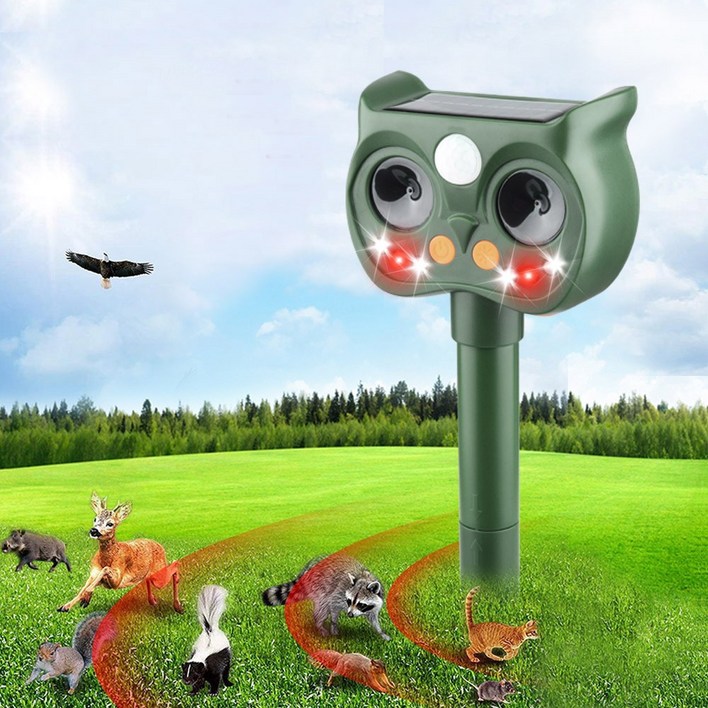 태양광 초음파 야생동물 퇴치기, 쥐 멧돼지 고라니 퇴치 적외선 센서 LED 경광등, 마당 텃밭 캠핑용