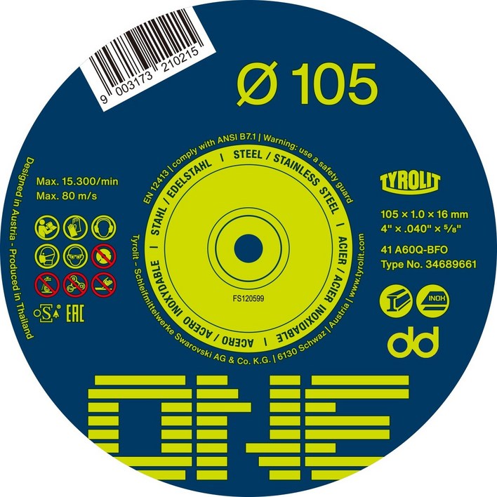 티롤릿 원 절단석 4인치 Tyrolit One 105mm 범용 그라인더날