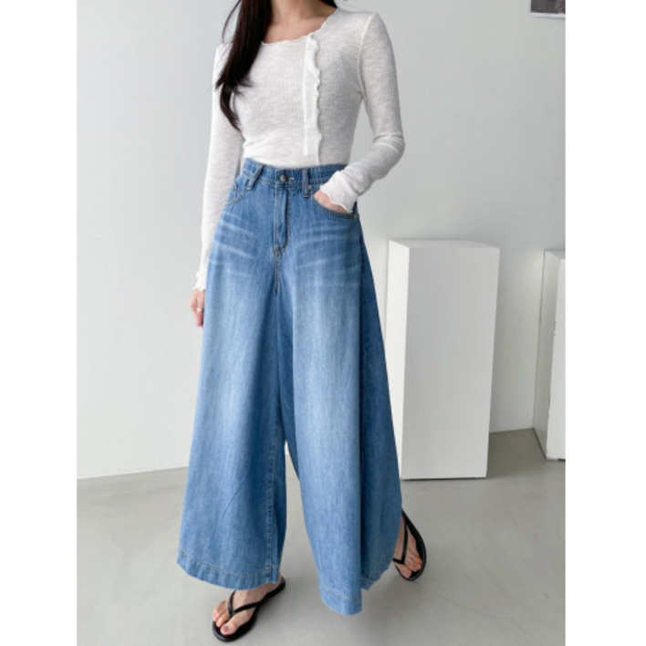 도도나인 가을 큐롯 청바지 치마바지 버뮤다 팬츠 스판 허리 밴딩 고무 바지 S M L XL