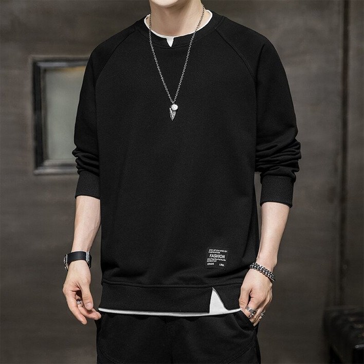 해피유통 남성 가을 순면 기본 라운드넥 긴팔 맨투맨 간편한 슬릿 디자인