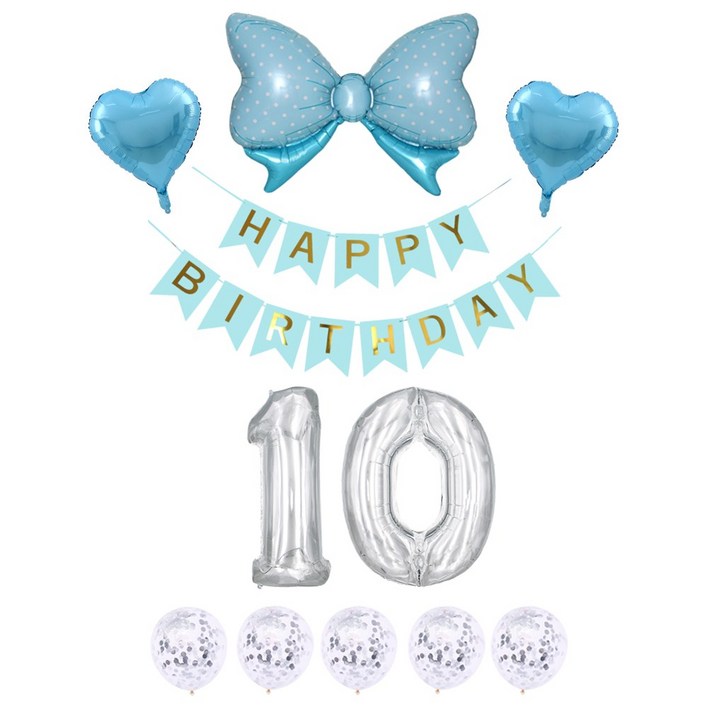 생일 가랜드 대형 숫자풍선 생일파티 블루 세트 리본 왕관 하트 스타 은박풍선 파티용품 [에브리띵스마일] 1223, 1세트, 블루 10