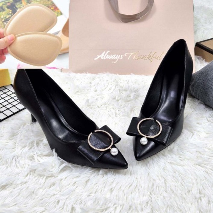 비비루 7cm 발편한 소가죽 원피스 하이힐 여자 큐빅 리본 구두